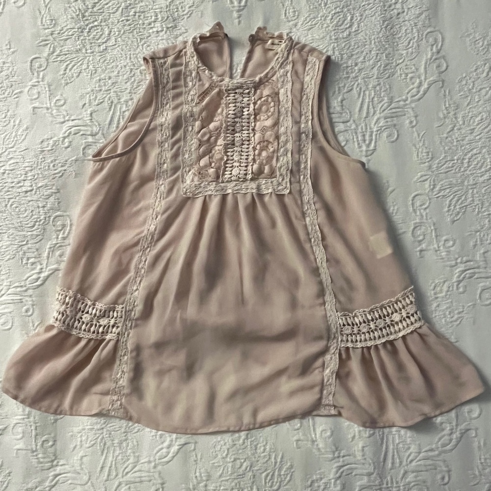 Pale Pink Swing Top with Lace Inserts